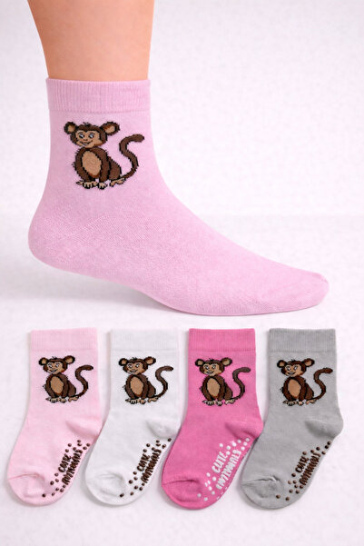 tibo 4 чифта детски чорапи с антиплъзгащо покритие от ABS с мотив маймуна