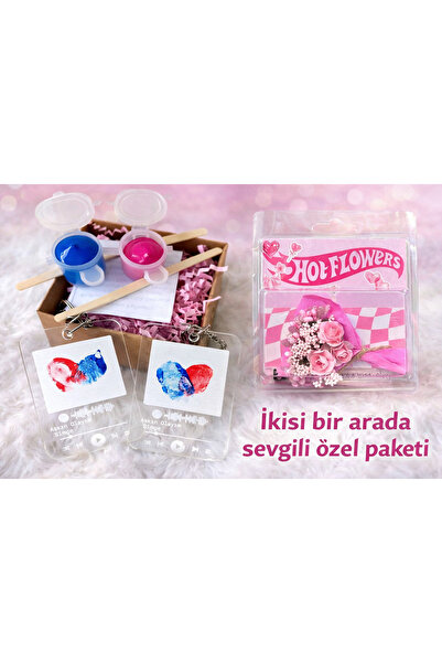 BLUE SİDE Sevgililer Günü Hediye Hot Flowers + Parmak İzi Anahtarlık Özel Set 2 Li