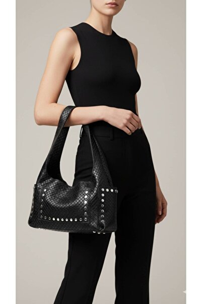 KIRASE Büyük Boy Zımba Detaylı Örgü Model El Ve Kol Çantası Yükseklik 22 cm En 44 cm