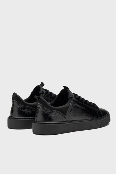 VARNAS Men's Black Genuine Leather Stretch Mouth Lace-Up Casual Sneaker - Milano