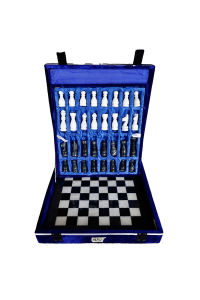 taru pasaj Black Onyx Natural Stone Chess Set 30X30 cm |   Handmade Premium Set + Decorative Storage Box