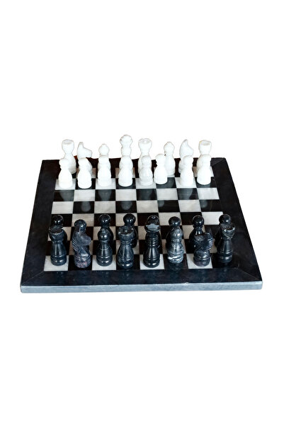 taru pasaj Black Onyx Natural Stone Chess Set 30X30 cm |   Handmade Premium S...