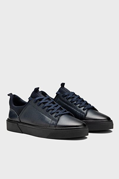 VARNAS Men's navy blue genuine leather stretch-mouth lace-up casual sneaker -...