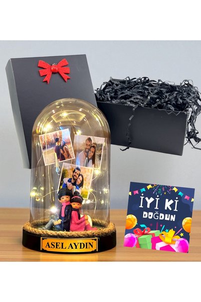 hediye arıları Kişiye Özel 3 Fotoğraflı Yazılı Led Işıklı Fanus - Doğum Günü ...