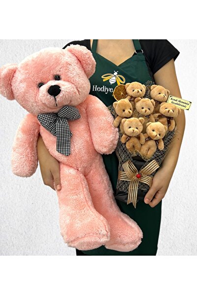MEGA KANYON Büyük Boy Pembe Peluş Ayıcık ve Kişiye Özel 7'li Peluş Ayıcık Buk...