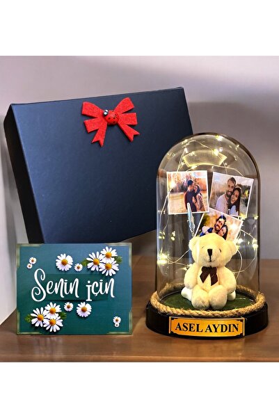 hediye arıları Yılbaşı Hediyesi Pembe Ayıcık Buketi ve Renkli Led Işıklı Kard...