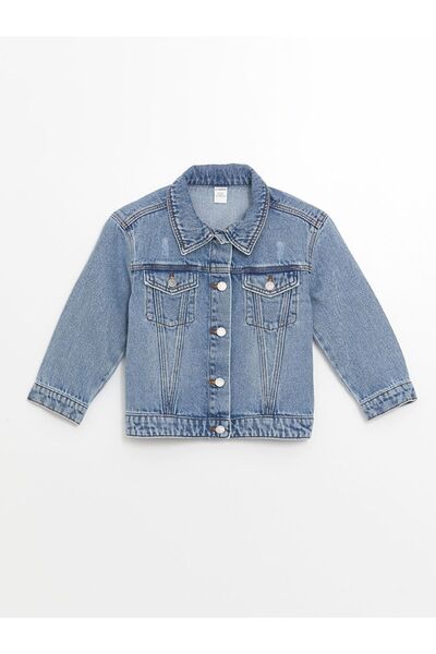 LC Waikiki Lcw Kids Shirt Collar Basic Girls' Jean Jacket