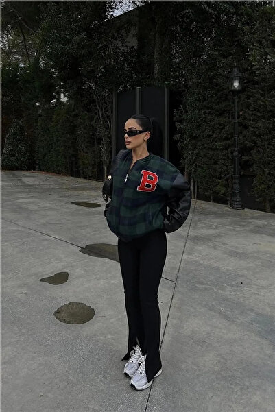 BLACK MODBLACK Women's Potticare Pattern Embroidered College Jacket - Khaki