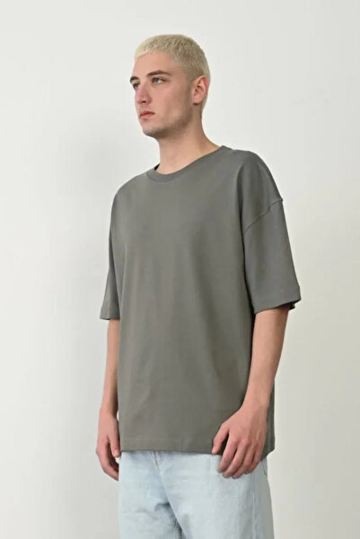 soonaksesuar Unisex Basic Crew Neck Oversize T-Shirt - Smoked