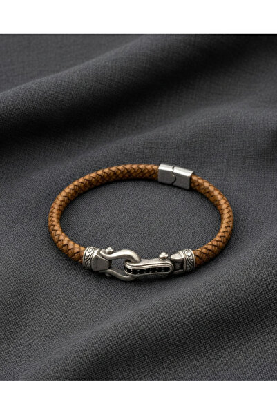 Beksy Accessory Erkek Deri Bileklik Örgü Model Vintage Metal Kilit Babalar Gü...