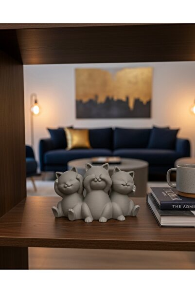 Veiart Dekoratif 3'lü Kedi Heykelcik Seti - Görmedim Duymadım Bilmiyorum Temalı