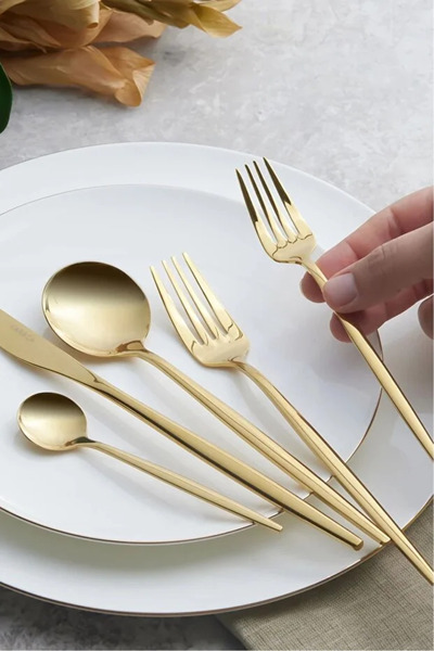 Vertik Orion Shiny Gold 35 Piece Fork Spoon Knife Set for 7 People