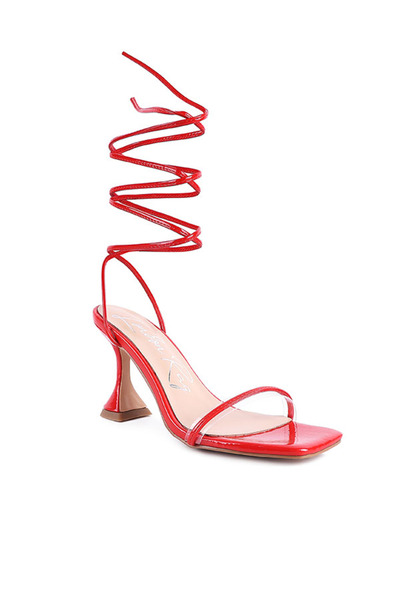 london Rag صندل نسائي بكعب عالٍ برباط باللون الأحمر