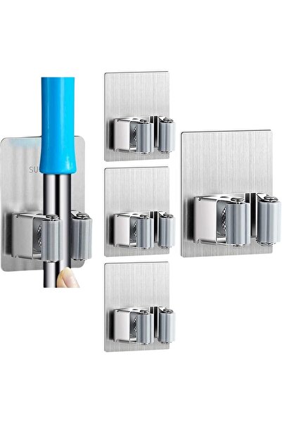 Zalcoon 4 PCS Mop Broom Holder Wall Mount - Mop Holder Self Adhesive No Drilling Super Anti-Slip Bro