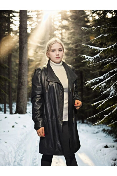 BLACK MODBLACK Women's Long Sleeve Genuine Leather Jacket - Black