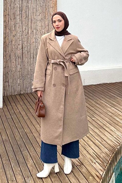 lamelif Wide Cuff Cashmere Coat Soft Brown