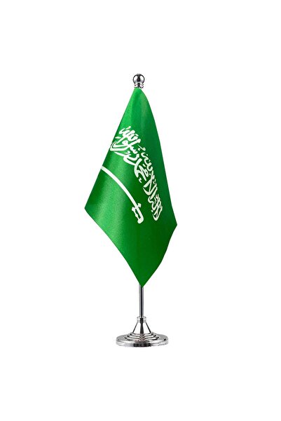 Slasa Saudi Arabia Table Flag with Stand, 8.2×5.5 Inch Mini Desk Flag for Office