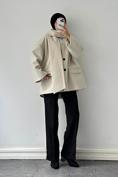 lamelif Scarf Cashmere Coat Cream