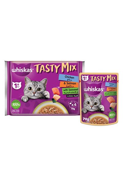 Whiskas Tasty Mix Chicken & Salmon with Seaweed in Gravy Wet Cat Food For Adult Cats 1+ Years