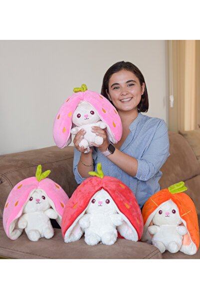 Pababo 50 cm Çilek Tavşan Fermuarlı Peluş Oyuncak – Sürpriz Tasarımlı Yumuşak...