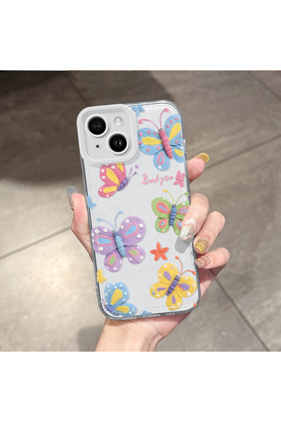 Hontinga غطاء هاتف شفاف متوافق مع آيفون 14 مع حماية للكاميرا وتصميم الفراشة و...