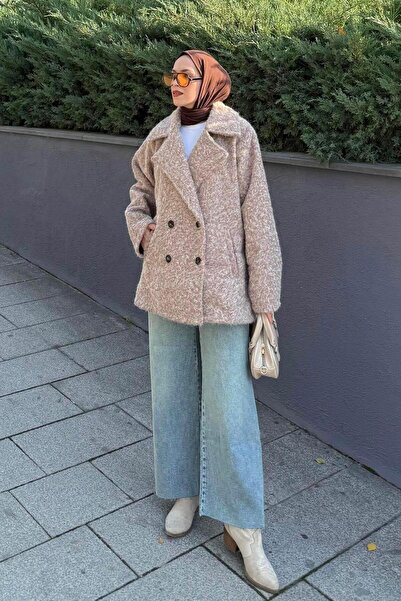 lamelif Beard Fabric Coat Milk Coffee