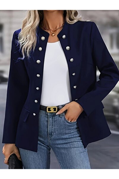 Kanonik Education Women's Long Sleeve Court Collar Front Buttoned Short Atlas Jacket