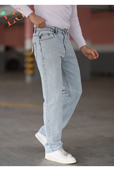 LORDA GİYİM TONI S Men's Jeans Baggy High Waist Zippered Lycra Light Blue Snow Wash