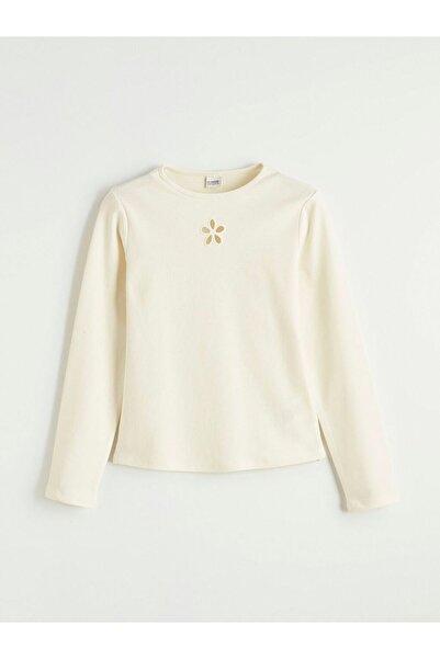 LC Waikiki Μπλουζάκι για κορίτσια με λεπτομέρεια λουλουδιών με λαιμόκοψη LCW ...