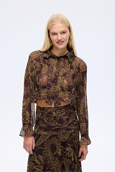 Yusay Butik Desenli Büzgülü Gömlek