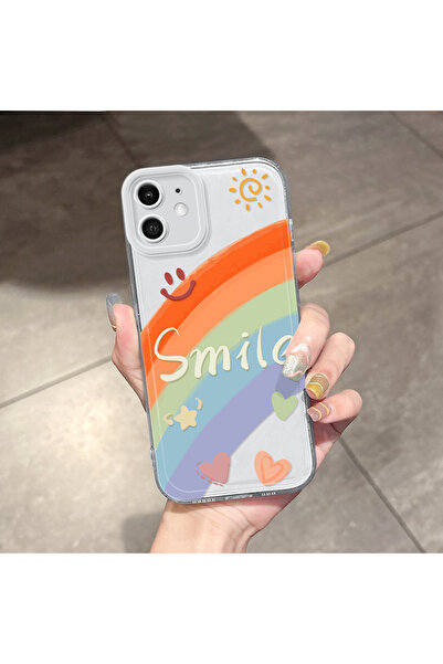 Hontinga iPhone 12 Compatible Transparent Camera Protected Rainbow Airbag Sof...