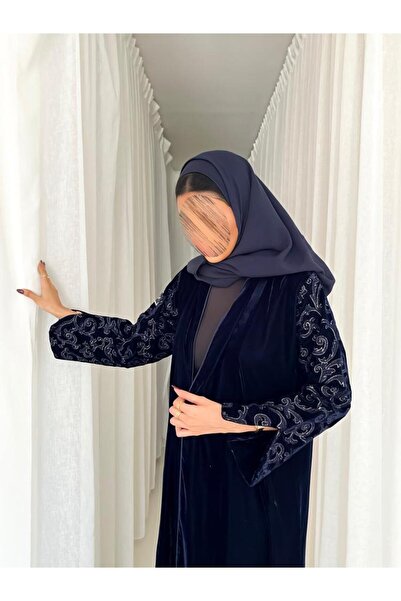 OLGA-ABAYA عباية أنيقة عصرية شتوية من آولجا القماش مخمل كحلي مع مخمل مطرز وقص...