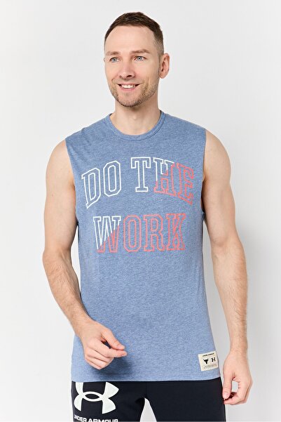 Under Armour x Project Rock Men Loose Fit Sleeveless Training Vest, Heather Blue