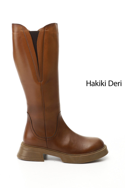 GÖNDERİ(R) Γυναικείες μπότες από γνήσιο δέρμα με χοντρό τακούνι με φερμουάρ