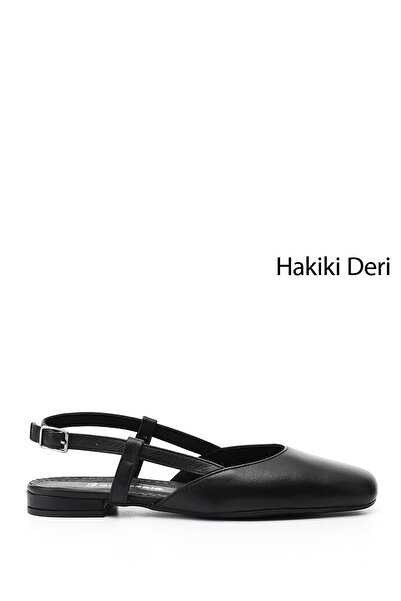 GÖNDERİ(R) Women's Black Open Back Genuine Leather Ballerinas