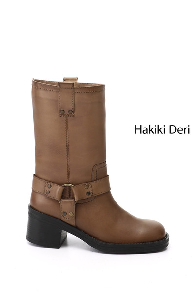 GÖNDERİ(R) Women's Mink Antique Thick Heeled Genuine Leather Boots