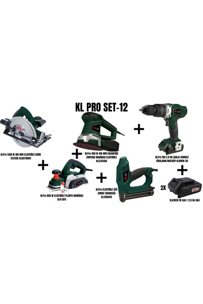 KLPRO Set-12(185MM DAİRE TESTERE+850W PLANYA+150MM EKSANTRİK ZIMPARA+ÇİVİ TAB...