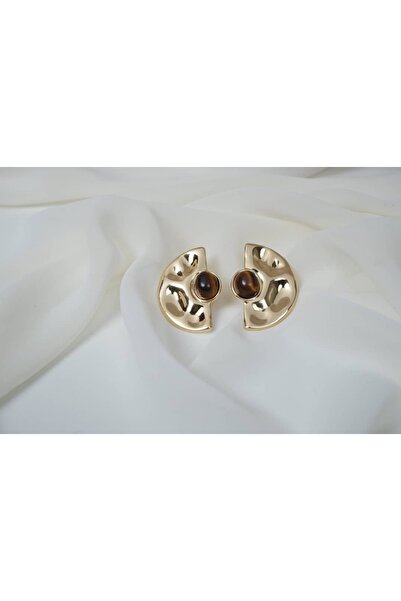 ATELİER TUĞBA BKP072 أقراط نصف دائرية ذهبية مرصعة بالأحجار