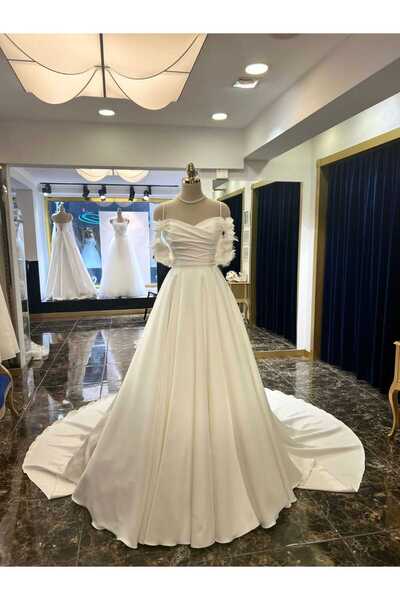 DOKKA WEDDİNG SOFT SATEN KOL ASKILARI ÇIKARILABİLEN ÇİÇEK DETAYLI ASTARLI A K...