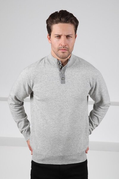 Ferraro A. Сив пуловер с копчета и полурибарска яка, 100% агнешка вълна, мъжк...