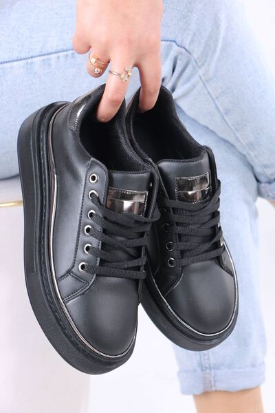 sefayol Pantofi sport de damă Kalle din piele neagră mată, cu șireturi