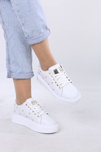 sefayol حذاء رياضي نسائي من الجلد الأبيض غير اللامع من نول