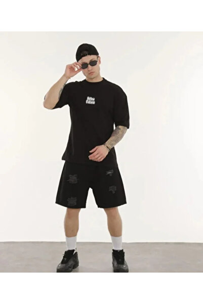 soonaksesuar Unisex Crew Neck Printed Oversize T-Shirt - Black