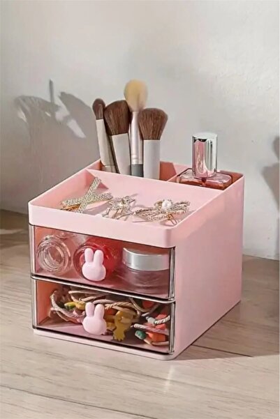 Bayev منظم سطح المكتب من بوبسي ذو درجين - منظم مكياج للمكتب مع أقسام