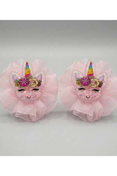 ESİLA KİDS Girl's Buckle Organza Bow Set of 2 with Unicorn Figure