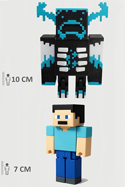 FigürDizayn Minecraft Warden Deep Dark ve Steve Adam Set Hareketli Eklemli Figür