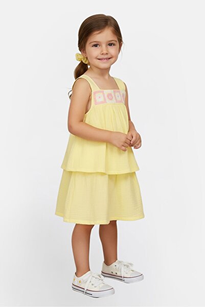 NANETTE LEPORE فستان بناتي من قطعتين مزخرف مع ربطة شعر، أصفر