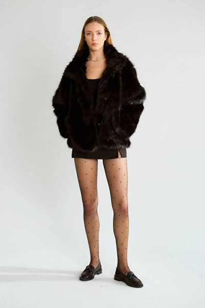 cemo Geniş Yaka Peluş Kürk Ceket