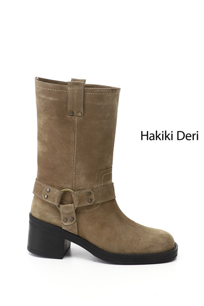 GÖNDERİ(R) Women's Mink Suede Thick Heeled Genuine Leather Boots