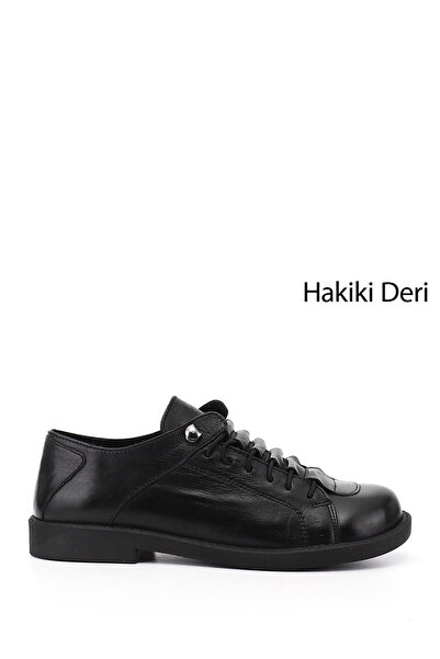 GÖNDERİ(R) Women's Black Lace-Up Genuine Leather Sneaker